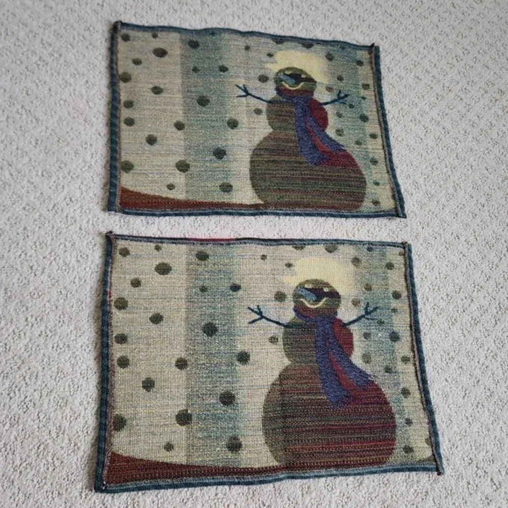 Vintage Snowman Christmas Tapestry Placemats Set of 2 Holiday Decor‎ 17x12